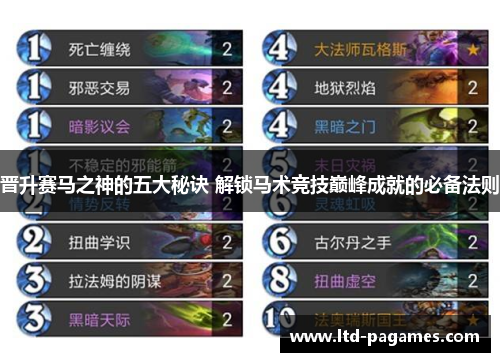 晋升赛马之神的五大秘诀 解锁马术竞技巅峰成就的必备法则